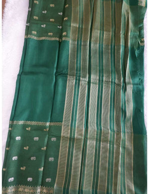 Green Chinon Silk Saree with Kanchi Border Online