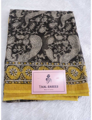 Black Kota Doria Saree with Mustard Border Online
