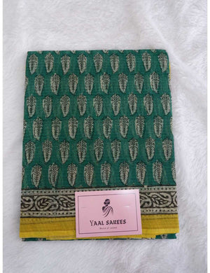 Green Kota Doria Saree with Leaf Print Online