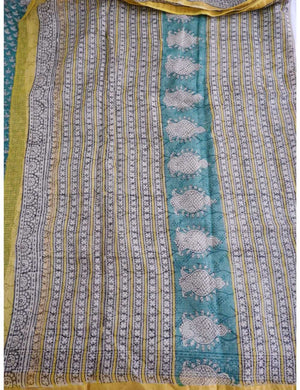 Green Kota Doria Saree with Floral Print Online