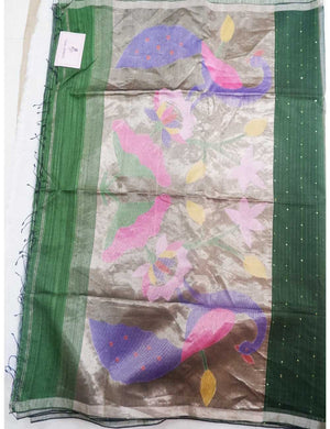 Bottle Green Muslin Sequin Saree Online