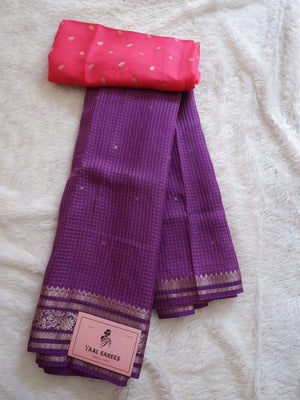 Assamese Handloom Purple Saree with Pink Contrast Blouse Online