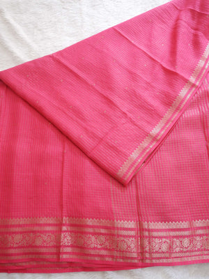 Assamese Handloom Pink Saree with Violet Contrast Blouse Online