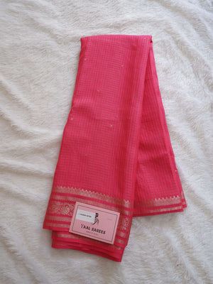 Assamese Handloom Pink Saree with Violet Contrast Blouse Online