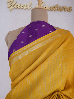 Assamese Handloom Mustard Saree with Violet Contrast Blouse Online
