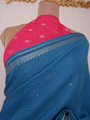 Assamese Handloom Persian Green Saree with Pink Contrast Blouse Online
