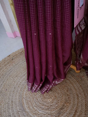 Assamese Handloom Wine Saree with Mustard Contrast Blouse Online