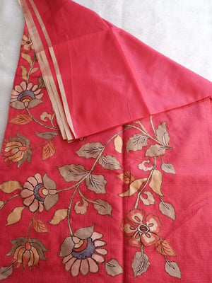 Red fabric with floral embroidery