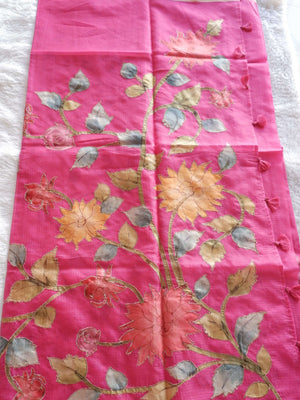 Floral patterned fabric on a pink
