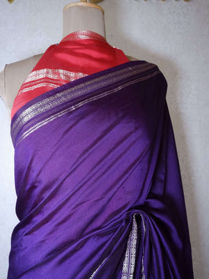 Assamese Handloom Purple Saree with Red Contrast Blouse Online