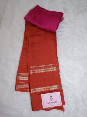 Assamese Handloom Rustic Red Saree with Pink Contrast Blouse Online