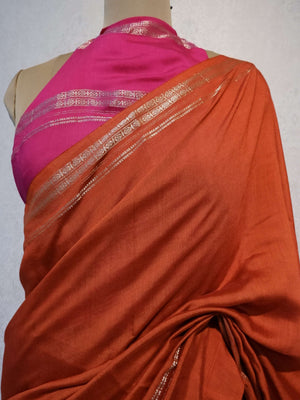Assamese Handloom Rustic Red Saree with Pink Contrast Blouse Online