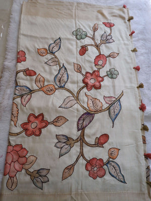 Semi Tusser Silk Saree with Hibiscus Applique Work Online