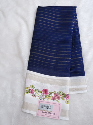 Blue and White Crepe Silk Saree Online