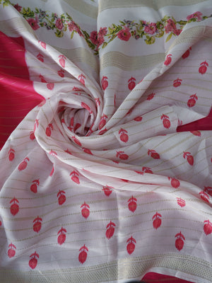 Elegant Pink & White Crepe Silk Saree Online