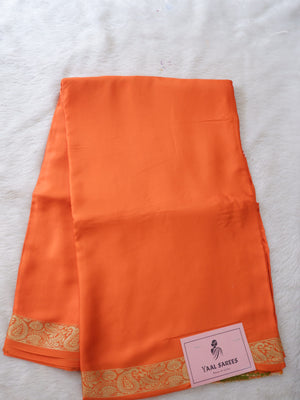 Plain Orange Satin Saree with Elegant Gold Border Online