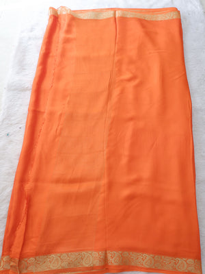 Plain Orange Satin Saree with Elegant Gold Border Online