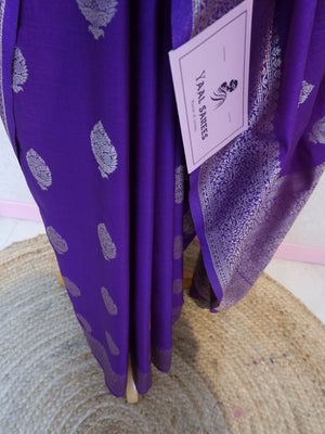 Purple saree with silver patterns