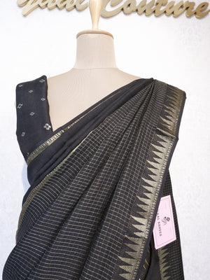 Black Crepe Saree with Check Pattern Online