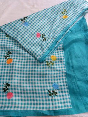 Checks Mangalagiri Mint Blue Saree with Digital Print Online