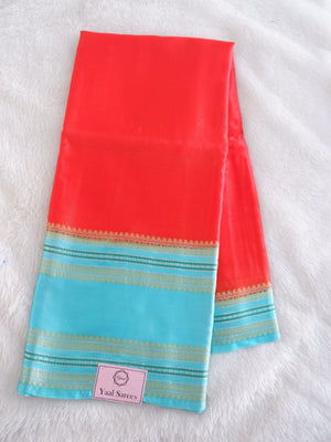 Red Warm Silk Saree with Sea Green Gadwal Border Online