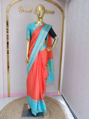 Sunset Orange Warm Silk Saree with Gadwal Border Online