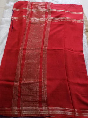 Traditional Assamese Red Saree with Contrast Violet Blouse Online