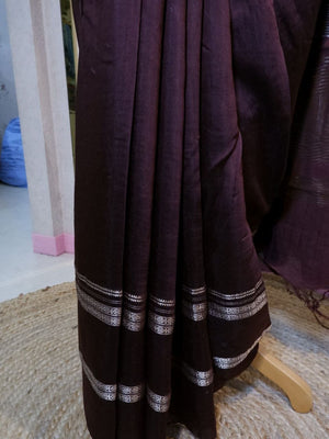 Assamese Handloom coffee brown Saree with Red Contrast Blouse Online