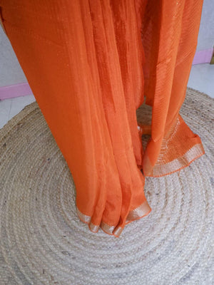 Chinnon Lines Orange Saree with Pink Blouse Online
