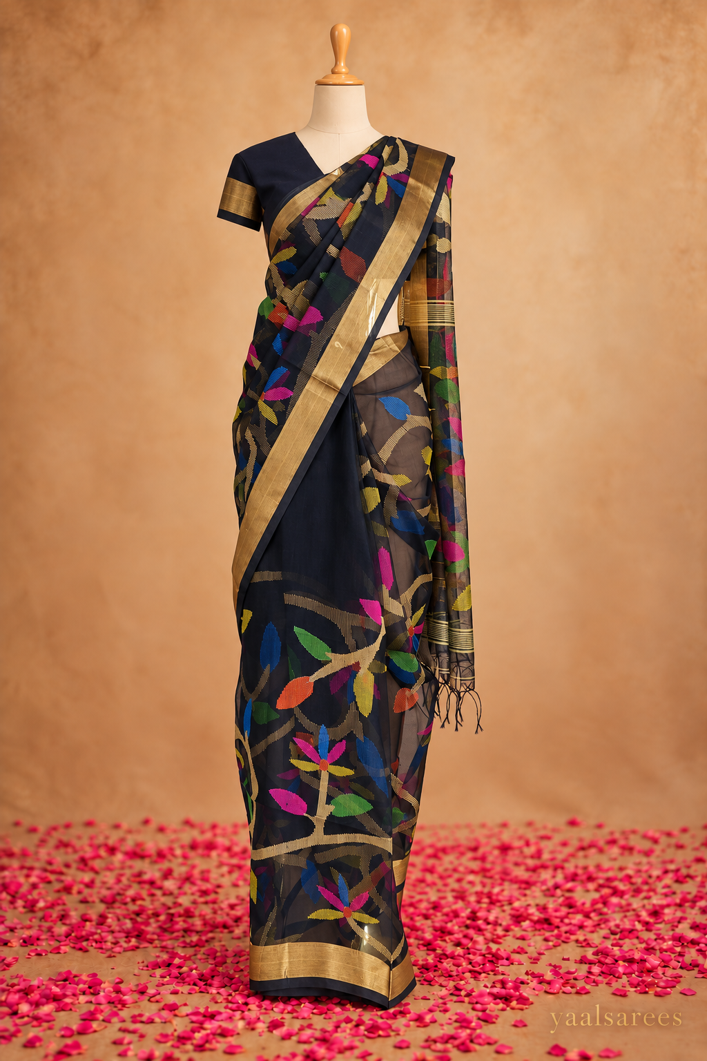 Jamdhani Saree  black colour– Elegant Handwoven Traditional Saree for Women