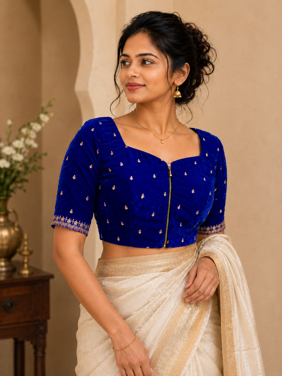 Royal blue velvet with zip