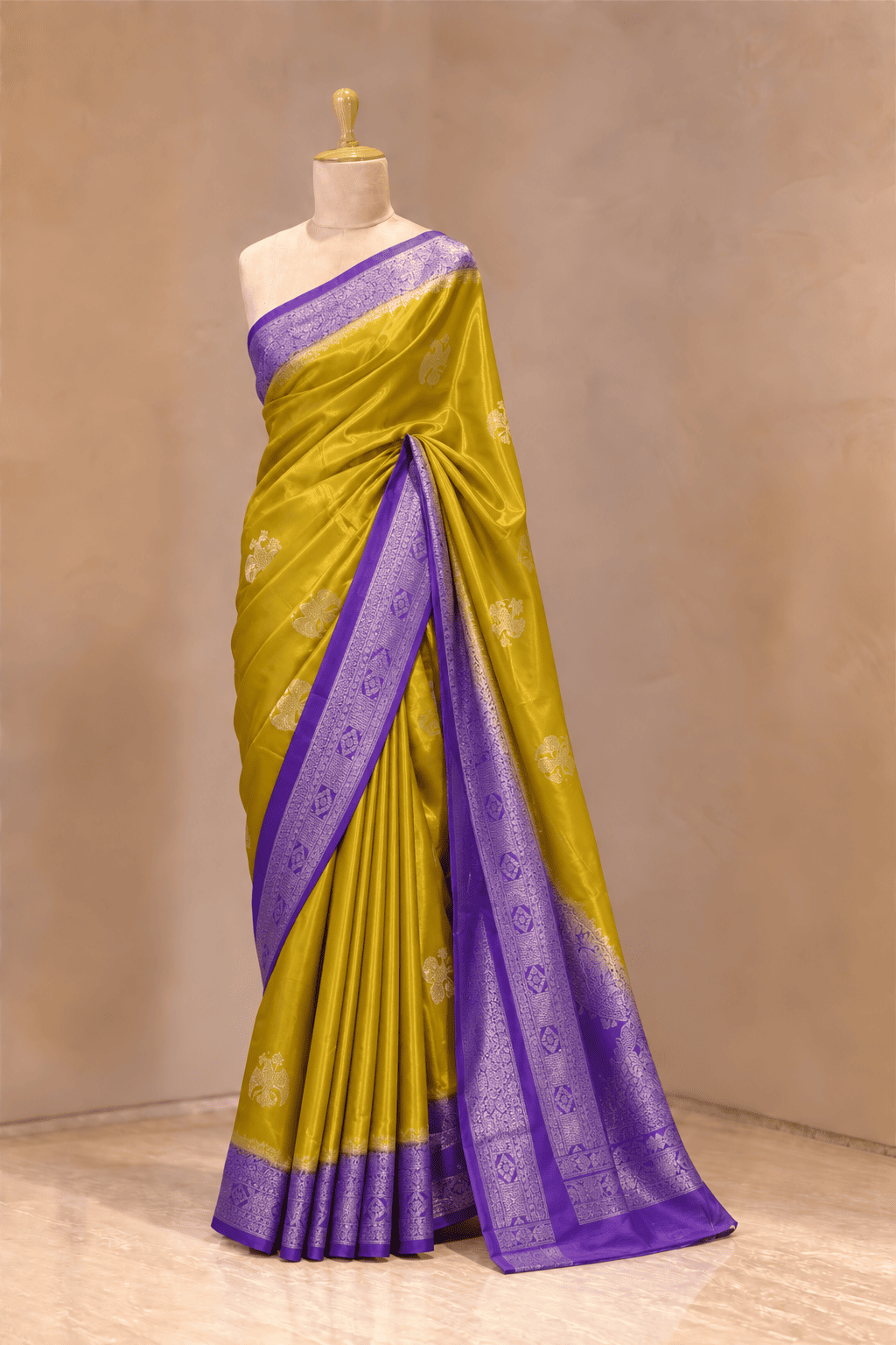 Mustard Garuda Berunda Tussar Saree | Traditional Handwoven Festive Wear Saree