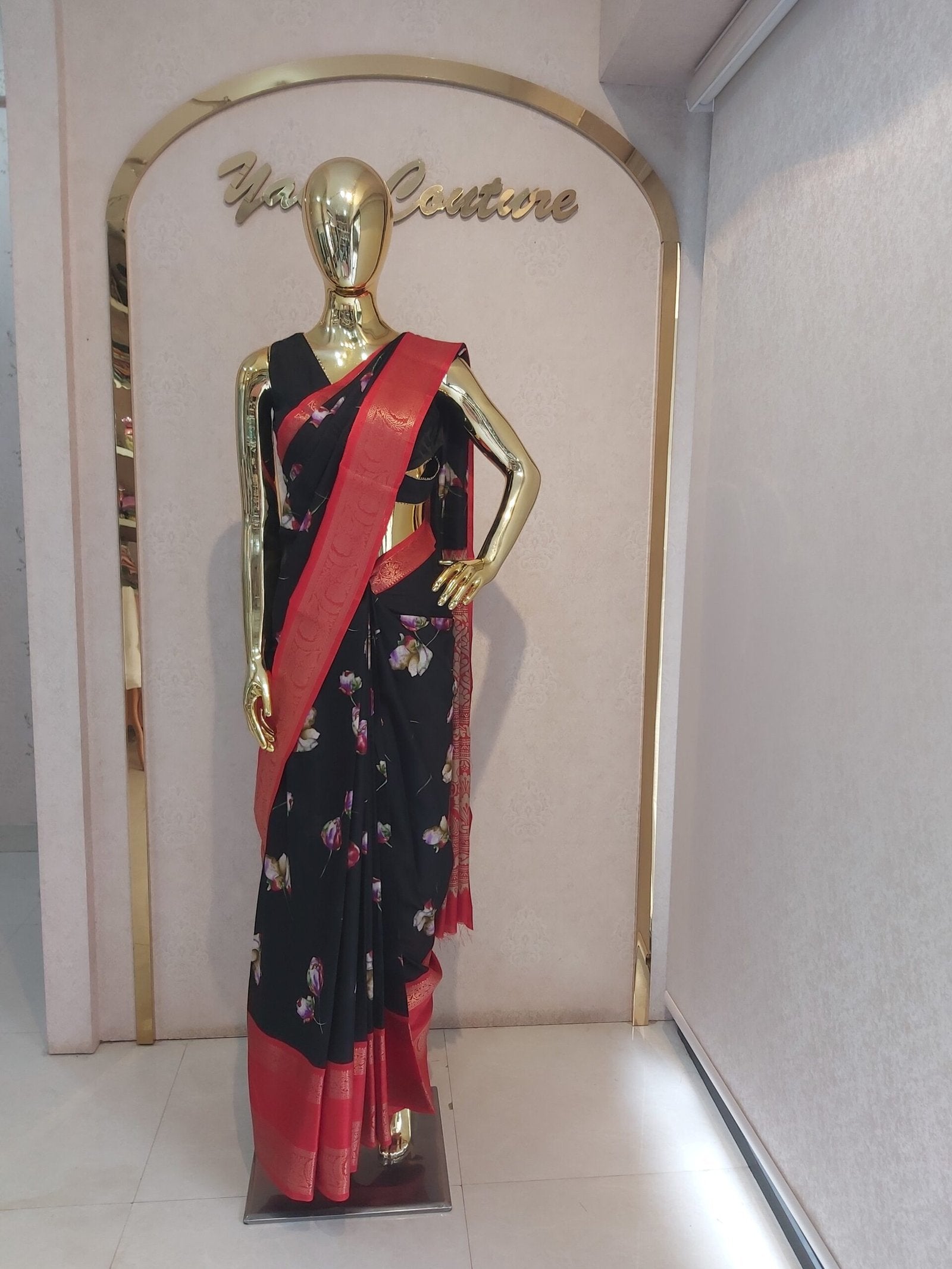 Regal Dola Silk Black And Red Saree