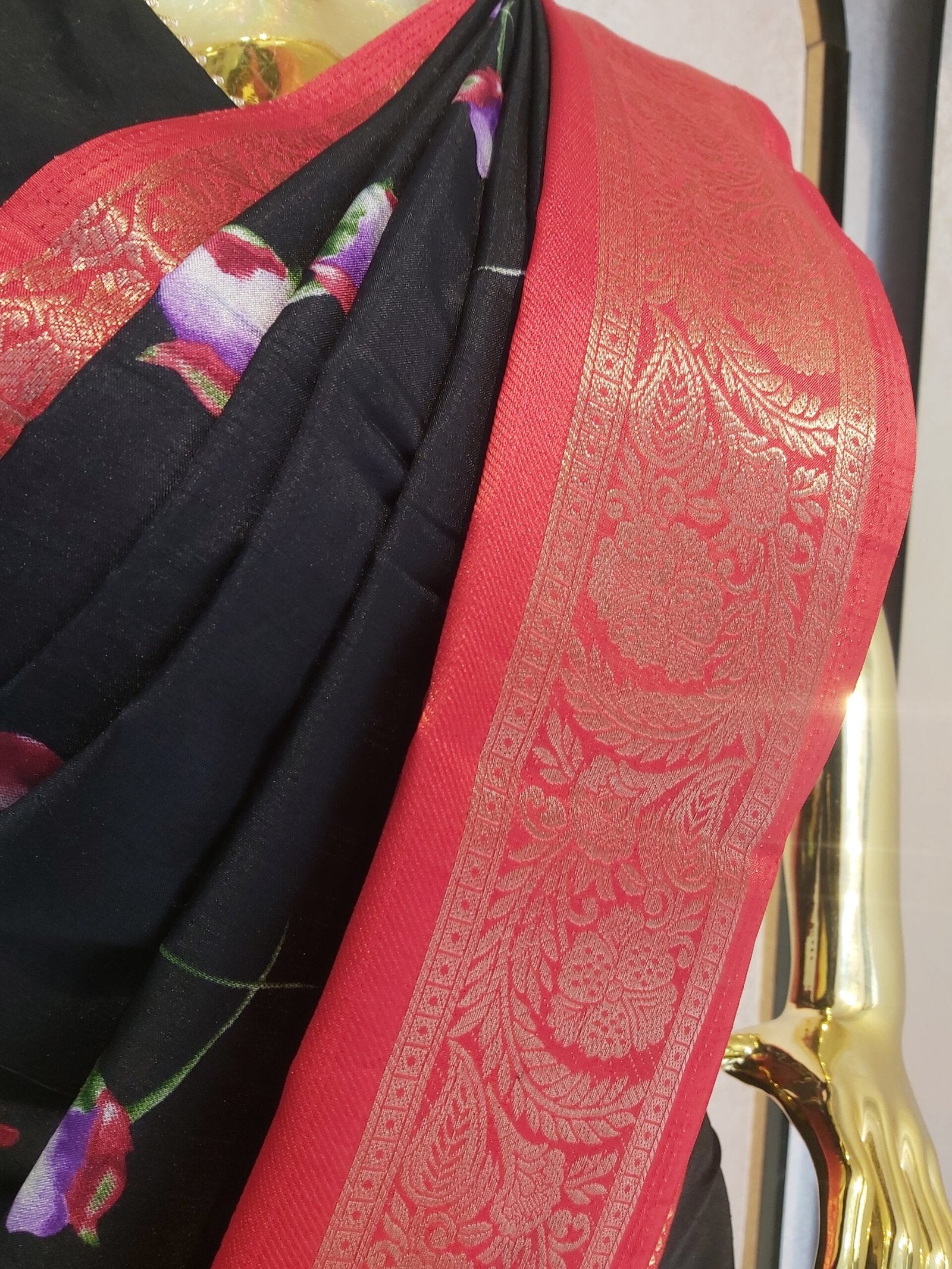 Regal Dola Silk Black And Red Saree