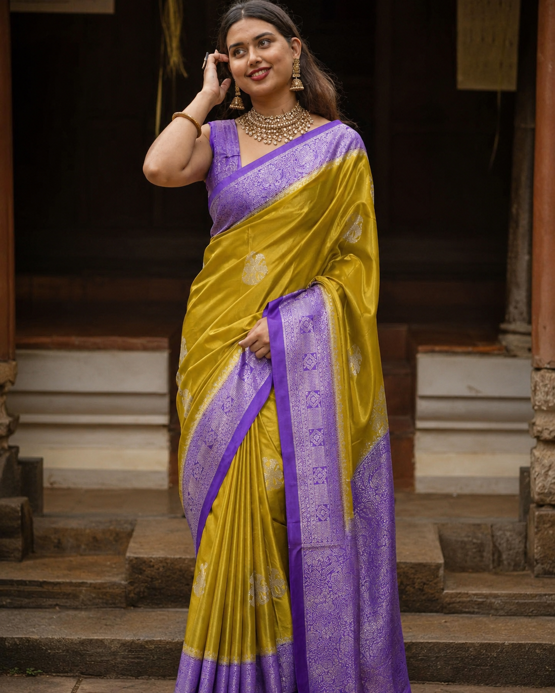 Mustard Garuda Berunda Tussar Saree | Traditional Handwoven Festive Wear Saree