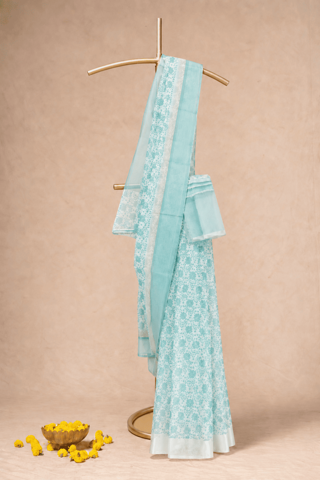 Kota Floral Print with Sea Green Border