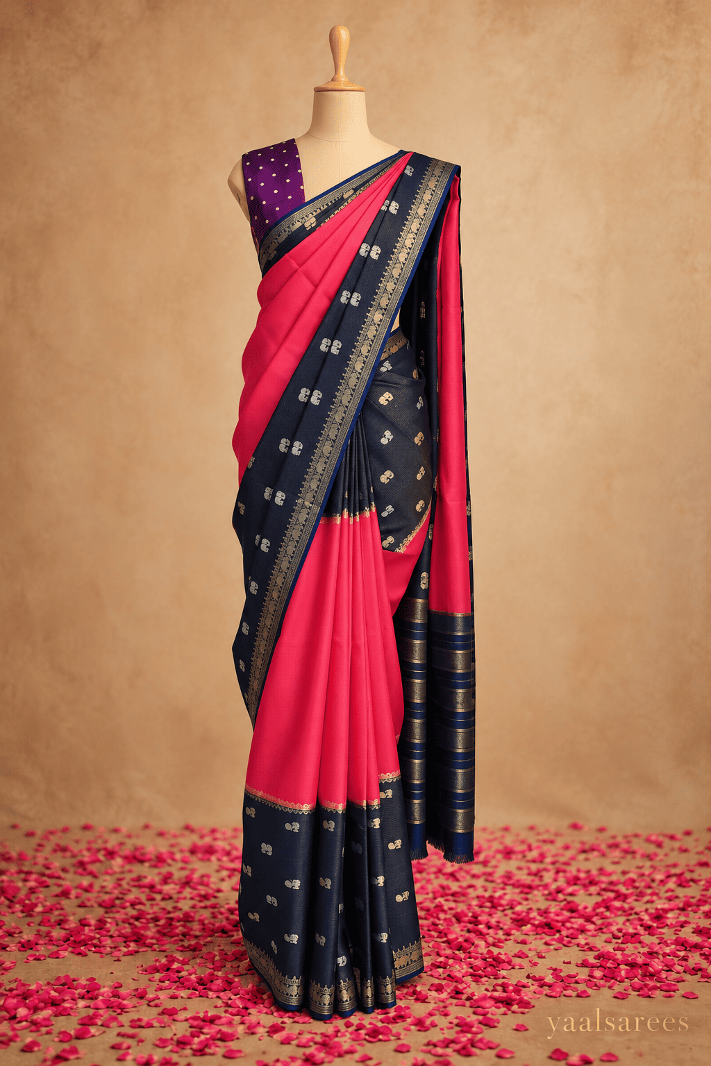 Tissue Saree with Elephant Zari Border – Royal Traditional Elegance