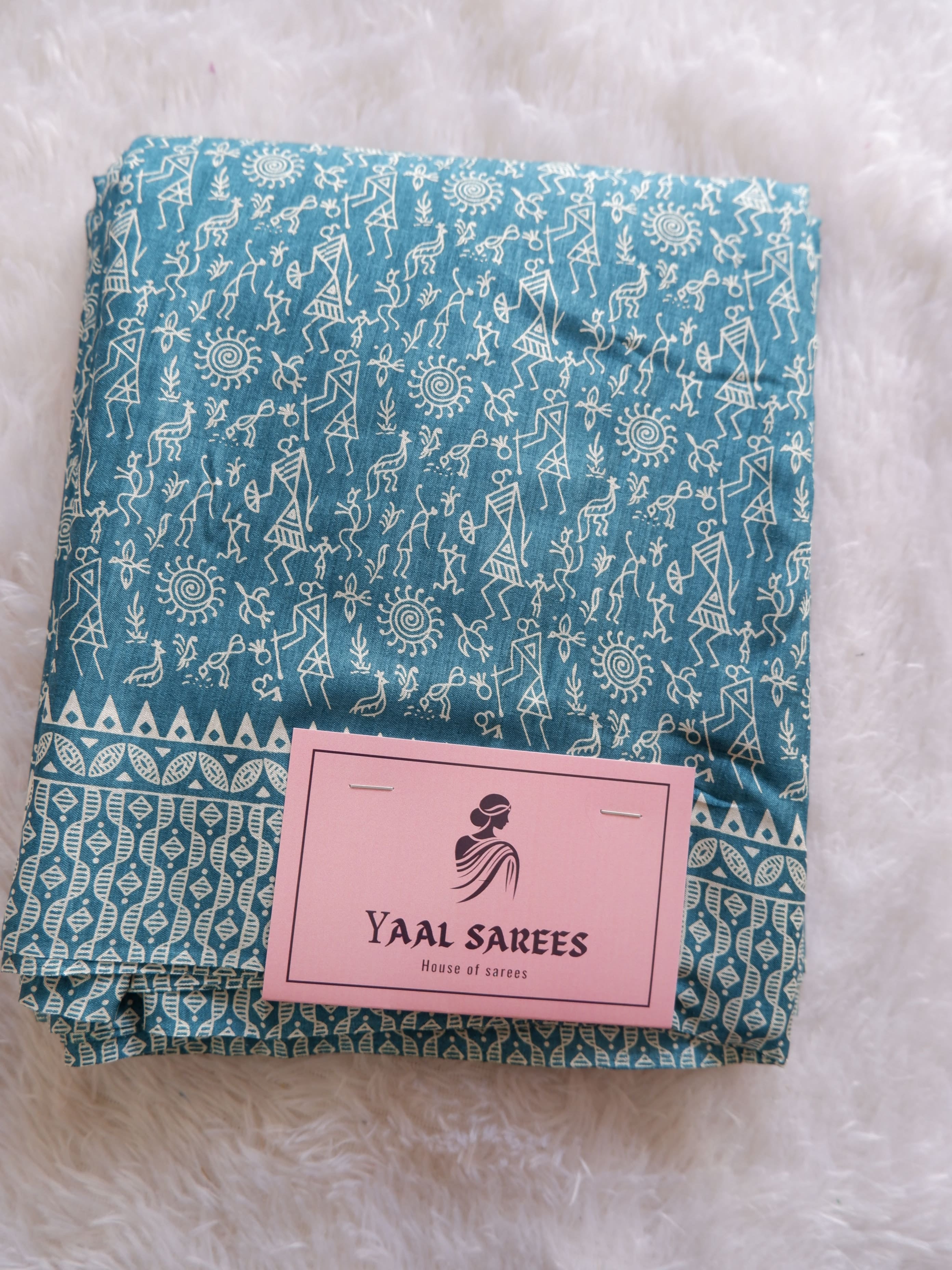 Soft Crepe Silk Saree with Artistic Warli Print Design