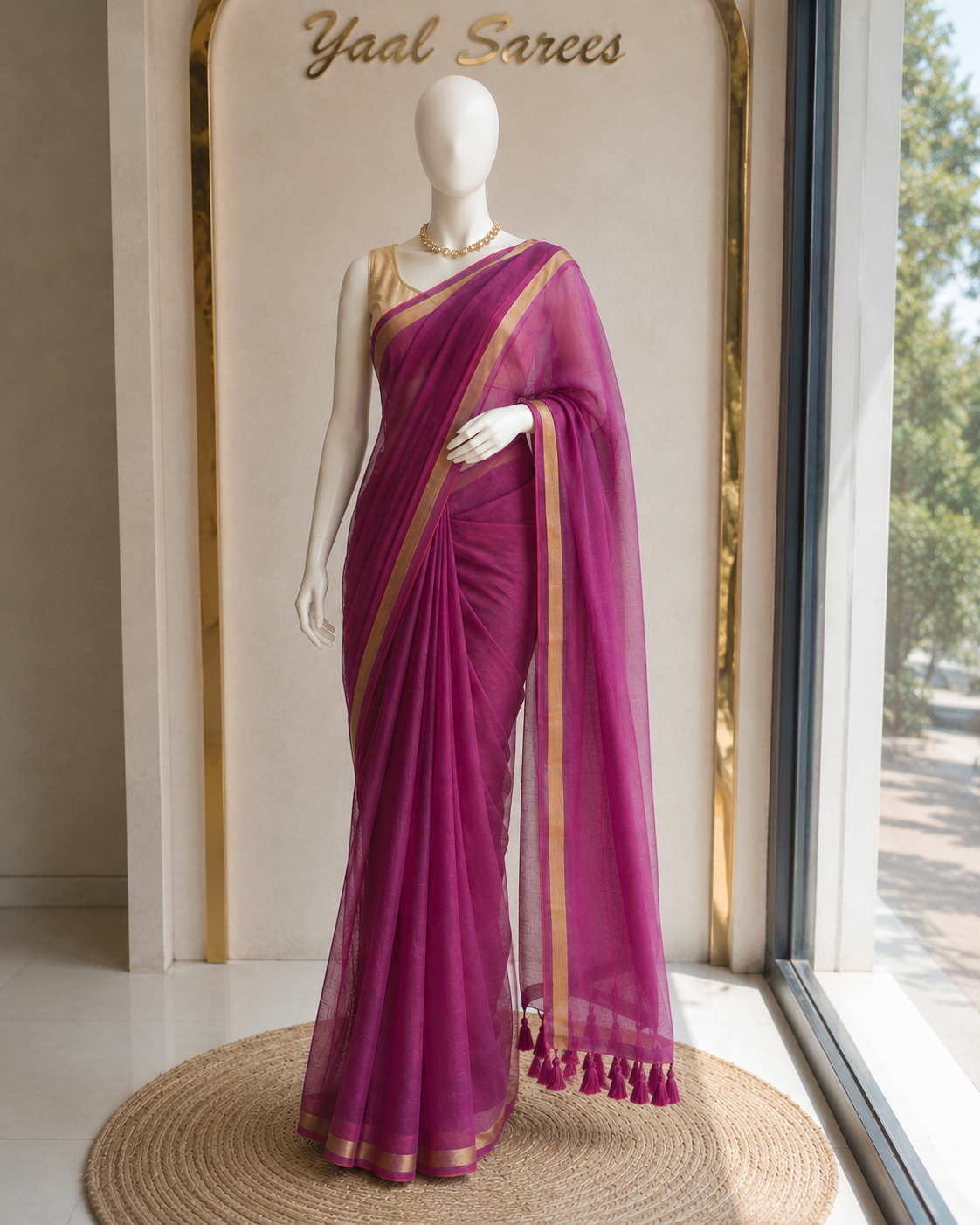 Plain Mul Saree with Zari Border Purple