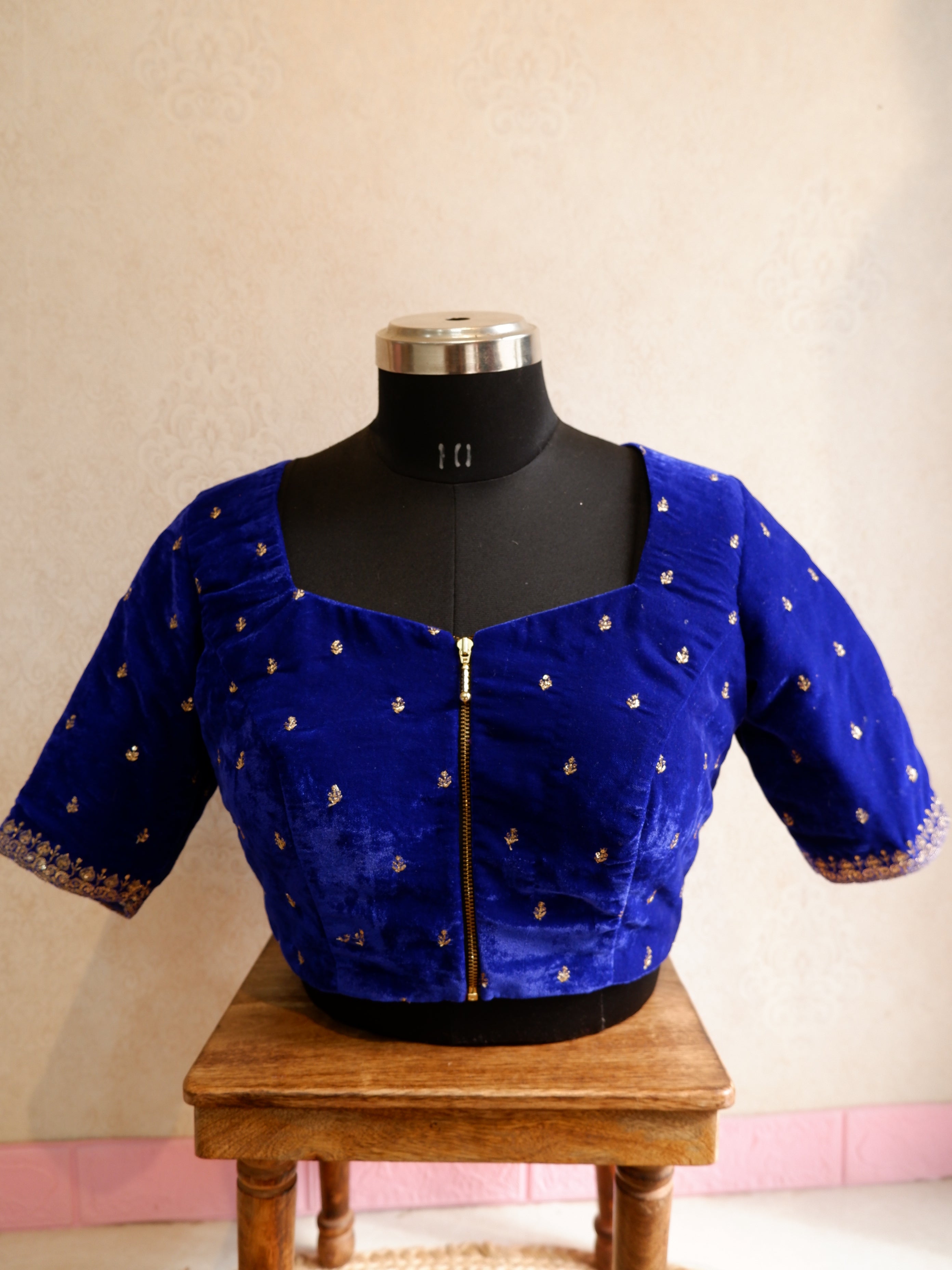 Royal blue velvet with zip