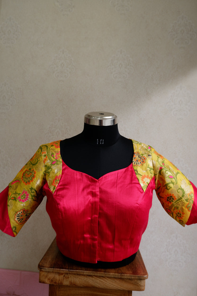 Red with yellow  blouse