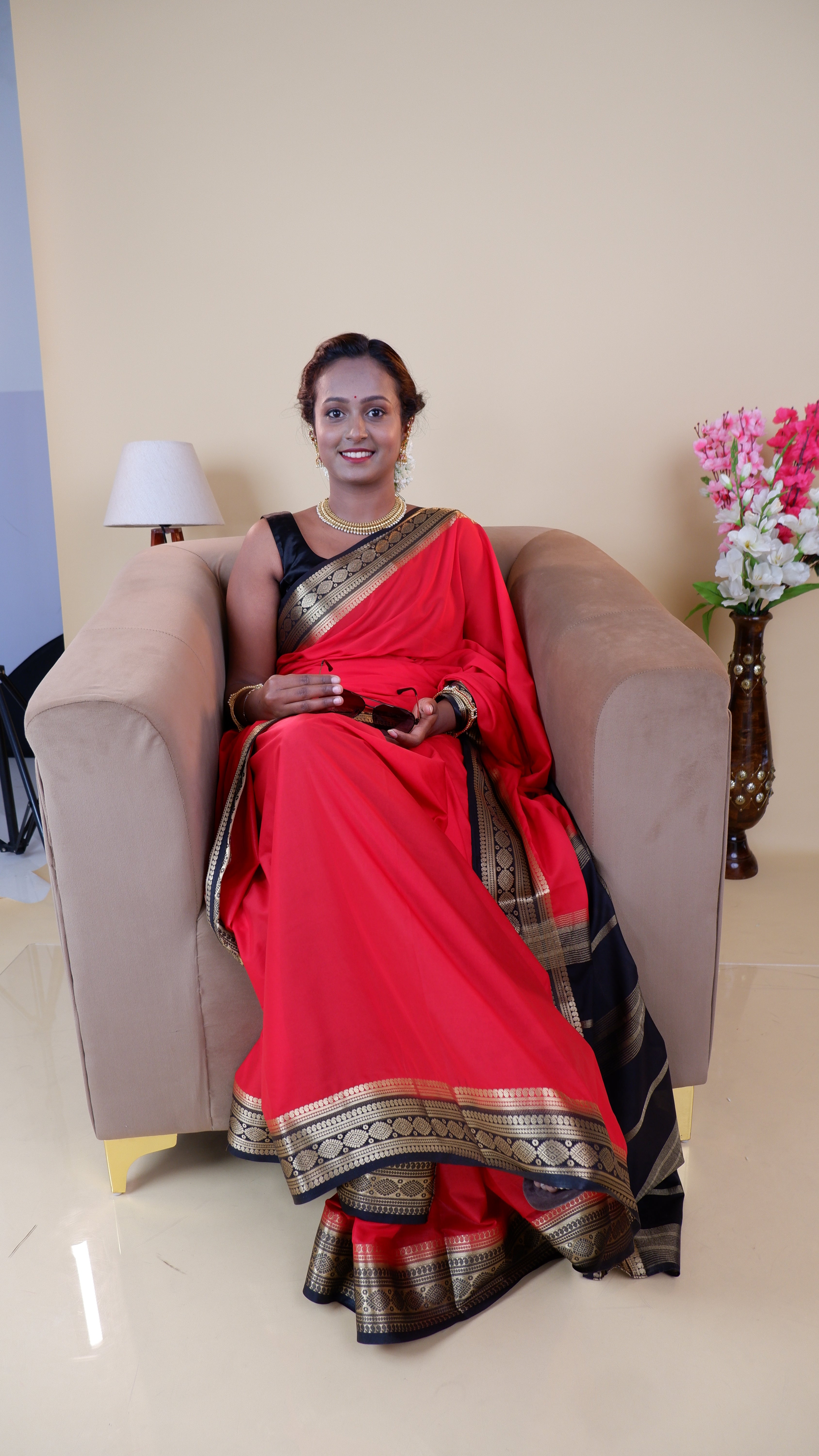 Semi Mysore Crepe Silk Saree in Red – Elegant Ethnic Wear