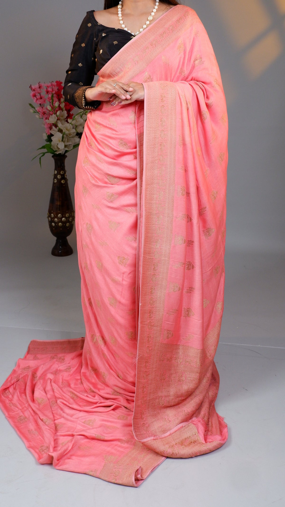 Kashmiri Silk Saree Peach