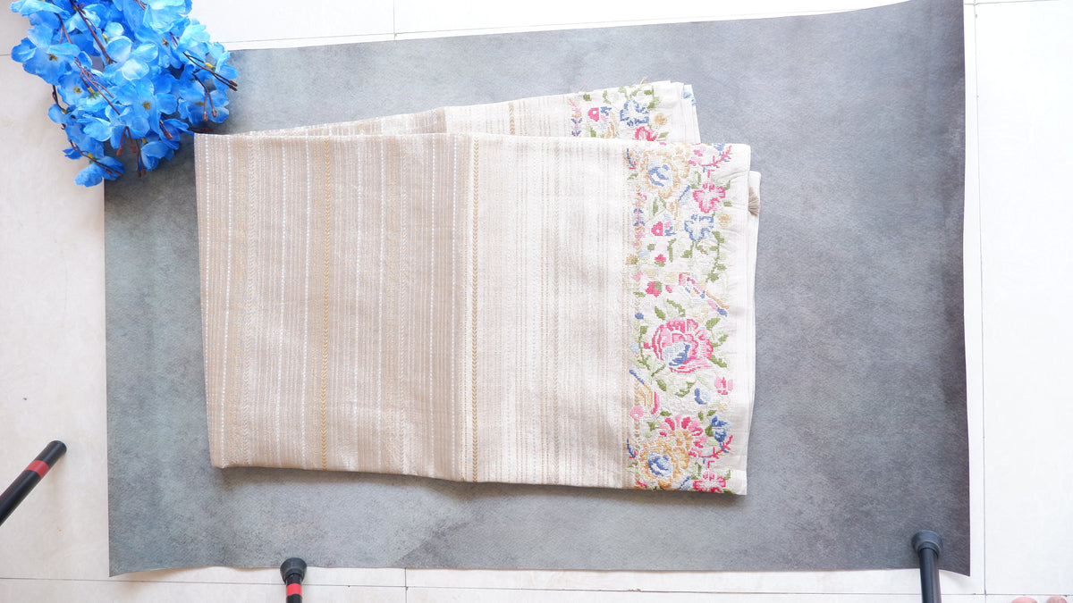 Tissue Striped Saree with Embroidered Border | Elegant Ethnic Wear