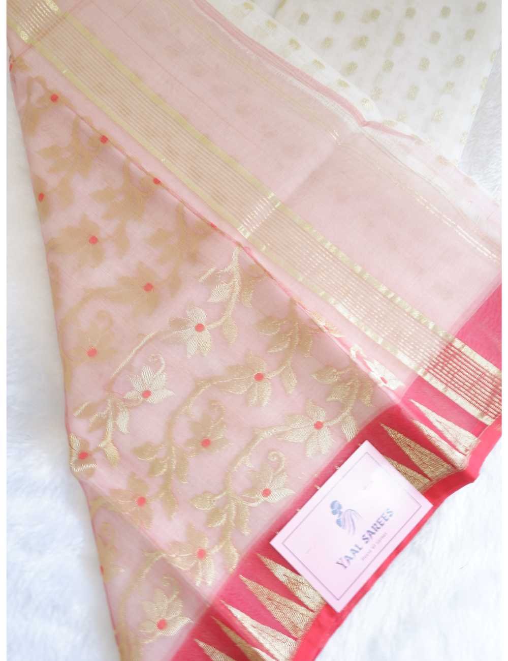 Red & White Muslin Jamdhani Saree