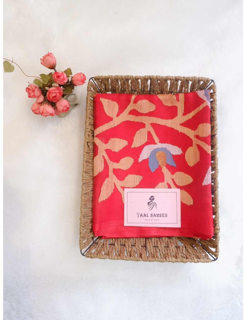 Pure Handloom Jamdhani Saree Red