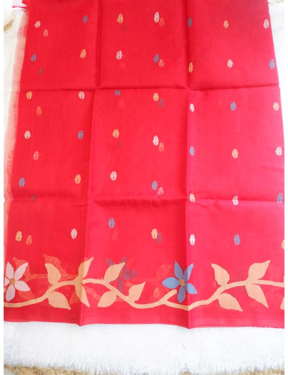 Pure Handloom Jamdhani Saree Red