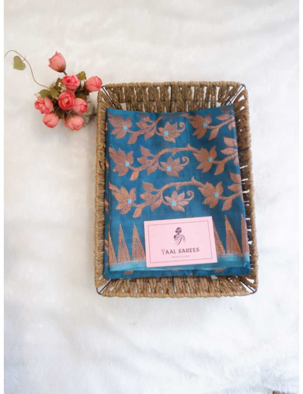 Teal Green Muslin Jamdhani Saree