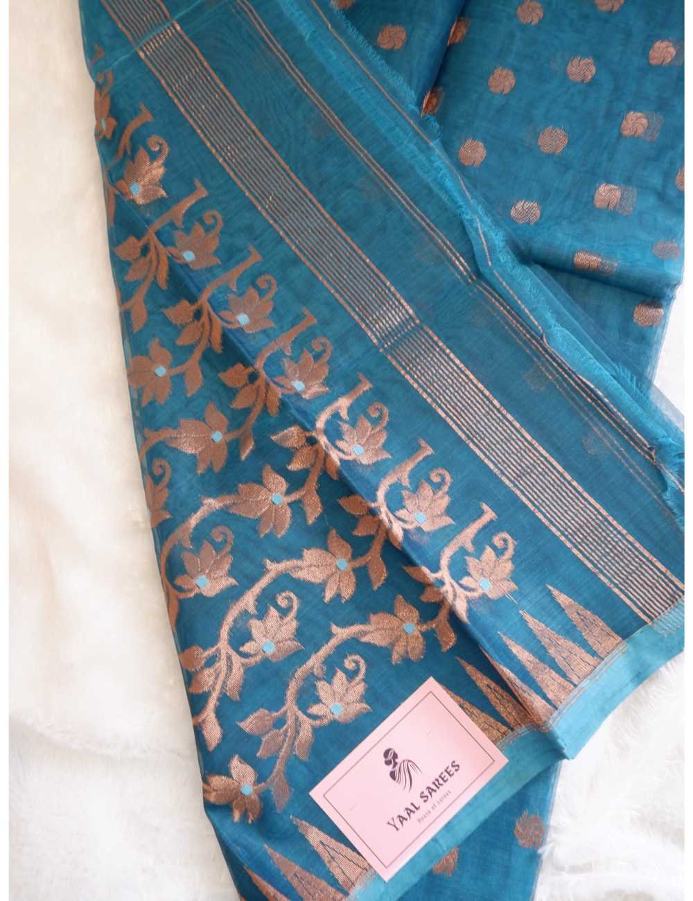 Teal Green Muslin Jamdhani Saree