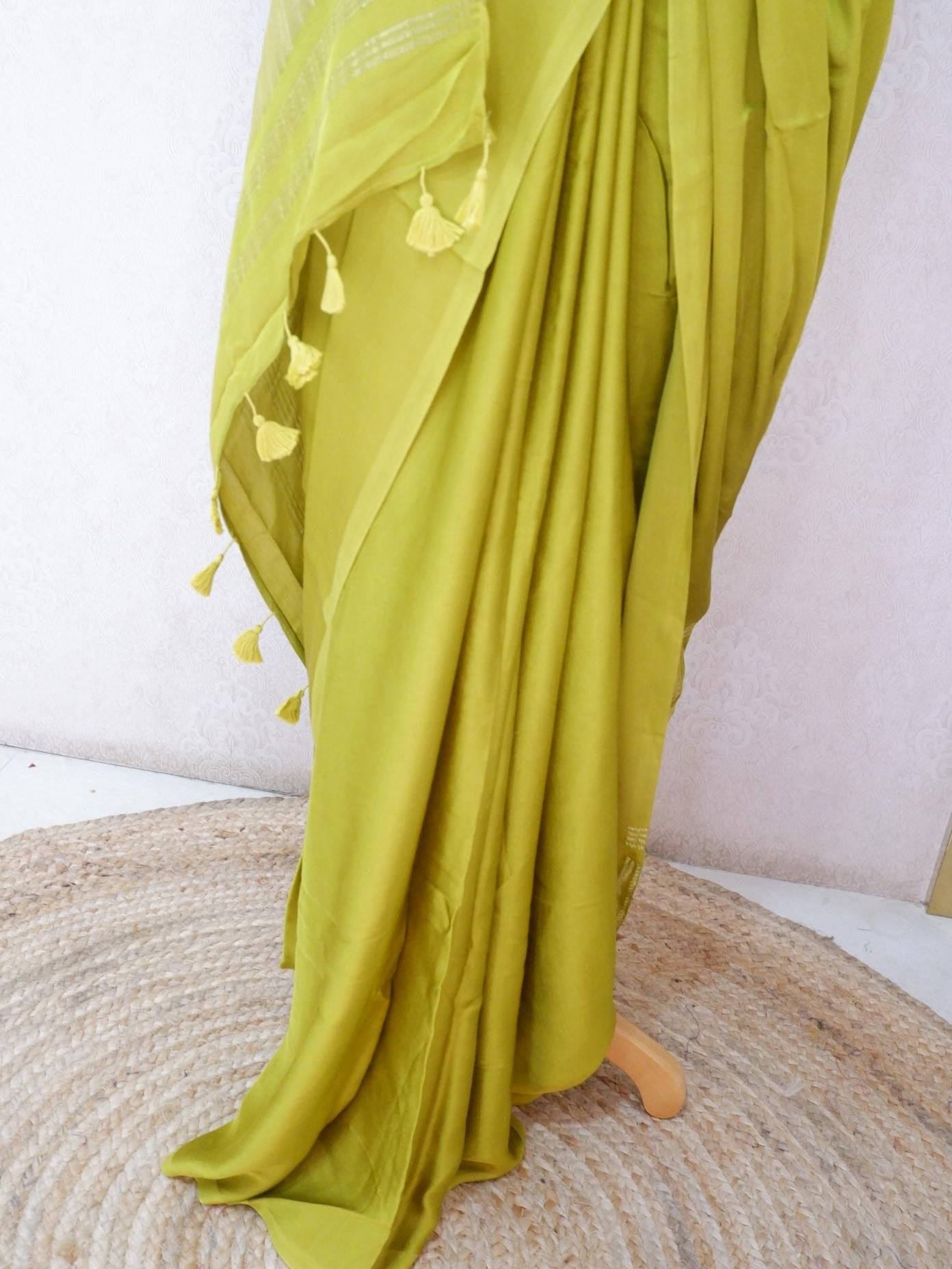 Modal Plain Saree Olive Green